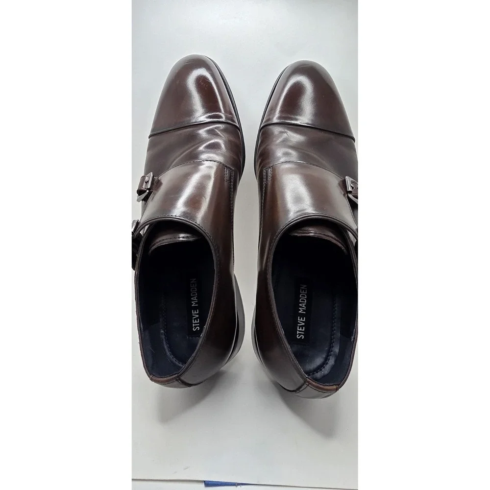 Steve Madden Zaven Mens 11M Dark Brown Leather Double Monk Strap Dress Shoes